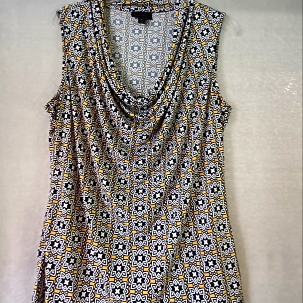 Worthington Women Sleeveless Stretch Multi-Color Mosaic Shirt Blouse Tank Sz XL